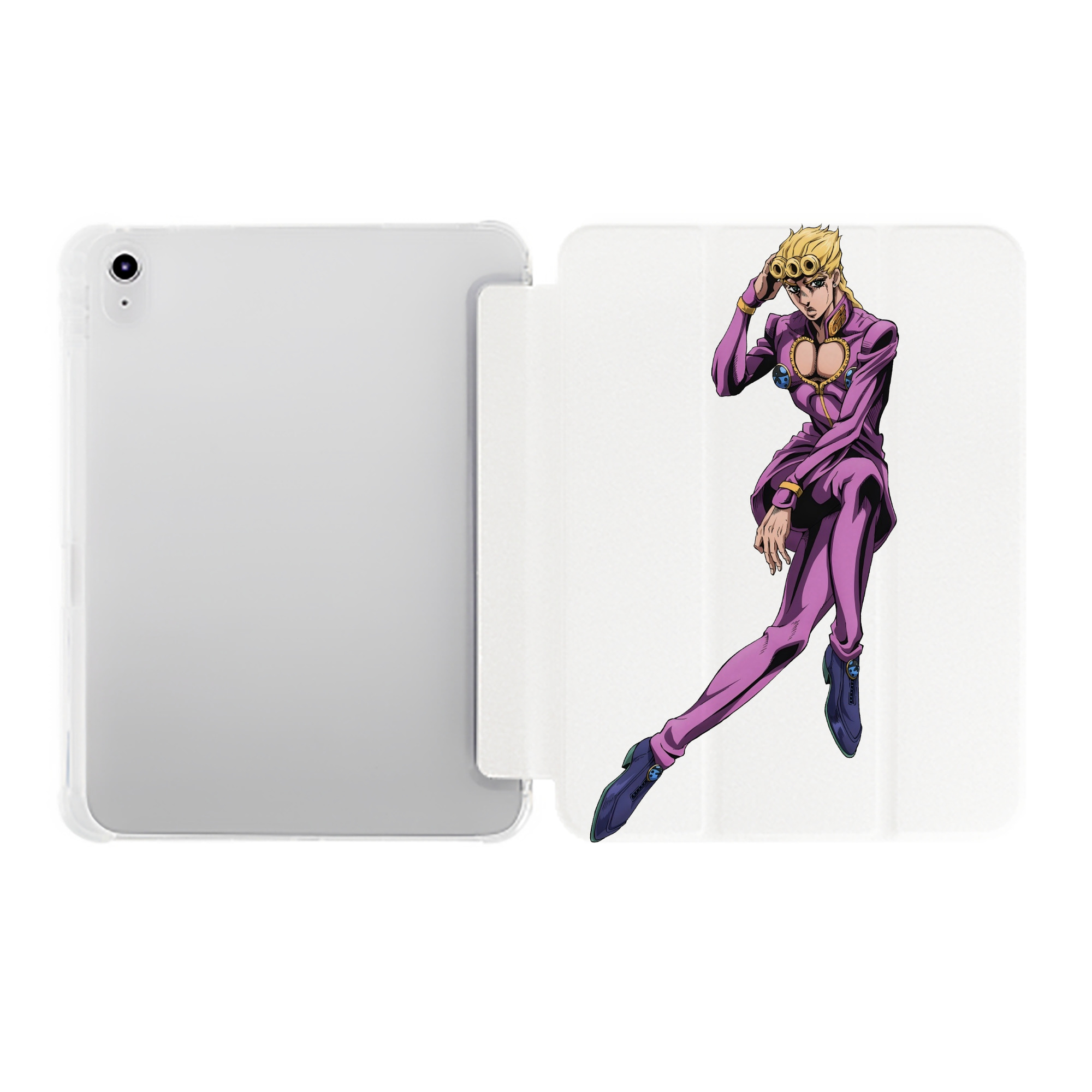 （画像用） ジョジョの奇妙な冒険 ジョルノ?ジョバァーナ JoJo's Bizarre Adventure Giorno Giovanna IPad ケース ペン収納付き 三つ折りスタンド PUレザー×シリコン 対応機種9.5/10.5/10.9インチ